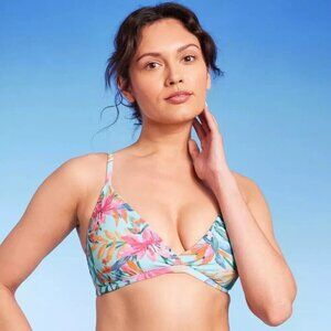 Shade & Shore Size Medium 8-10 Crossover Front Tropical Floral Bikini Swim Top